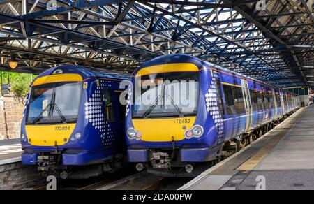 Two British Rail class 170 Turbostar diesel multiple-unit trains of Abellio ScotRail at Glasgow Central Station, Glasgow, Scotland, UK. Stock Photo