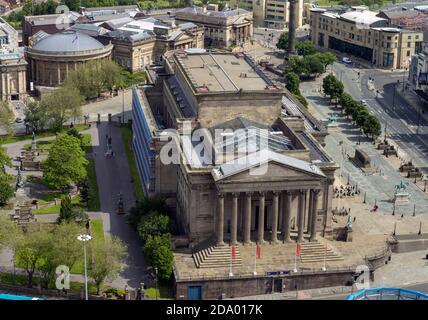 An aerial view St George's Hall, Liverpool - opened in 1854, it is built in a Neoclassical style, Liverpool, Merseyside, England, UK. Stock Photo