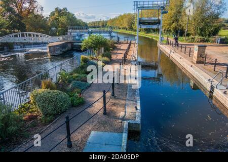 Baits Bite Lock and weir on the river cam near Cambridge England Stock Photo