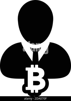 Money icon vector bitcoin blockchain cryptocurrency with male person profile avatar for digital wallet in a glyph pictogram illustration Stock Vector