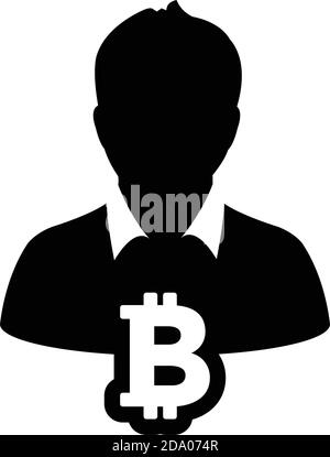 Blockchain icon vector for bitcoin cryptocurrency with male person profile avatar for digital wallet in a glyph pictogram illustration Stock Vector