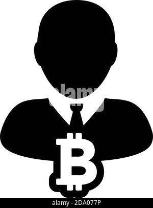 Banking icon vector bitcoin blockchain cryptocurrency with male person profile avatar for digital wallet in a glyph pictogram illustration Stock Vector