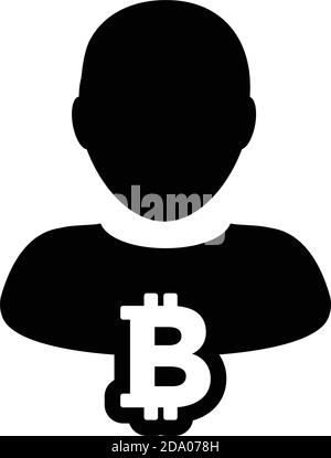 Blockchain icon vector for bitcoin cryptocurrency with male person profile avatar for digital wallet in a glyph pictogram illustration Stock Vector