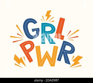 GRL PWR quote. Girl Power cute hand drawing motivation lettering phrase for t-shirts, poster, clothing, stick on laptop, phone, wall. Feminism slogan Stock Vector