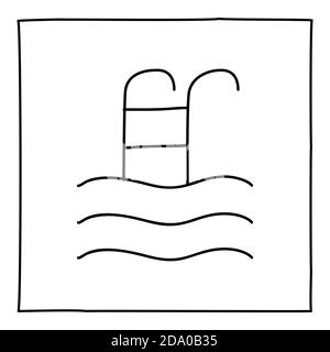 Doodle swimming pool ladder icon hand drawn with thin black line Stock Vector