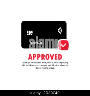 Approved payment credit card icon. The concept of a successful bank payment transaction. The front side of the card with a check mark in a circle Stock Vector