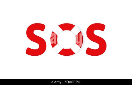 SOS sign with lifebouy. Save life concept. Rescue sign. Vector on isolated white background. EPS 10 Stock Vector