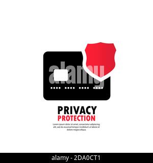 Privacy protection icon. Safety badge banking icon. Debit card guard electromagnetic chip. Privacy Electronic money funds transfer. Vector on isolated Stock Vector