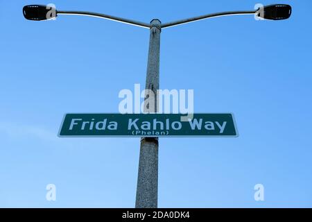 Frida Kahlo Way street sign (formerly Phelan Avenue) in San Francisco, California, USA; Kahlo lived in the city in the 1930s with husband Diego Rivera. Stock Photo