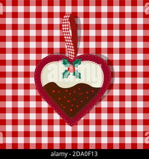 Christmas heart pudding bauble on ribbon decor Stock Vector