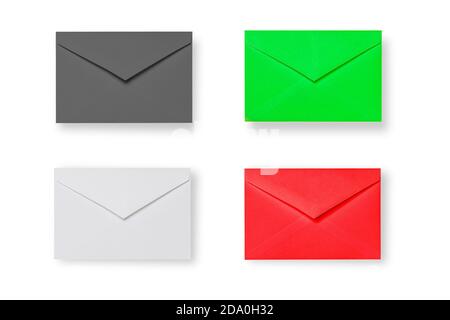 four colorful envelopes isolated on white, design elements Stock Photo