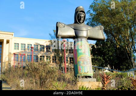 St. Francis of the Guns (1969) sculpture by Beniamino Bufano on the campus of City College of San Francisco in California; Italian-American artists. Stock Photo