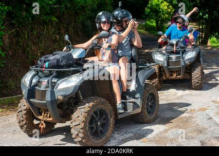 Quad safari tour in Moorea, Windward Islands, Society Islands, French Polynesia, Pacific Ocean Stock Photo