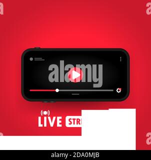 Watching live streaming on smart phone. Social media user concept. Vector on isolated background. EPS 10 Stock Vector