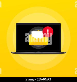 Email message on screen in laptop. Envelope notification. Newsletter on computer. Vector on isolated background. EPS 10 Stock Vector