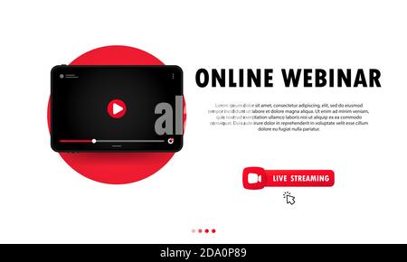 Watching online webinar on tablet illustration. Online lesson, lecture, training, course. Studying at home. Vector on isolated background. EPS 10 Stock Vector