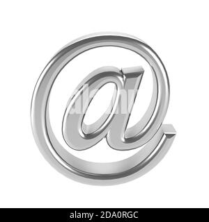 3d e-mail symbol Silver - email address icon web button - at sign Concept of e-mail gray metal - 3d illustration Stock Photo