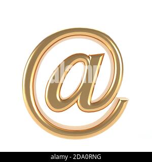 3d e-mail symbol gold - email address icon web button - at sign Concept of e-mail Golden metal - 3d illustration Stock Photo