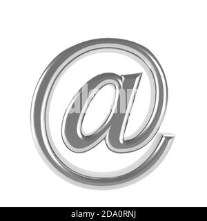 3d e-mail symbol Silver - email address icon web button - at sign Concept of e-mail gray metal - 3d illustration Stock Photo