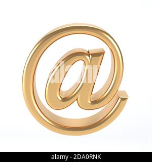 3d e-mail symbol gold - email address icon web button - at sign Concept of e-mail Golden metal - 3d illustration Stock Photo