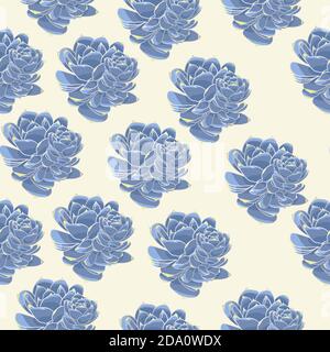 Vector silver gray succulents texture seamless pattern background Stock Vector