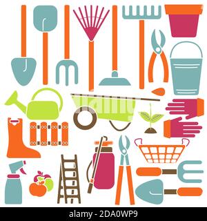 Vector illustration of gardening icons in flat style. Stock Vector
