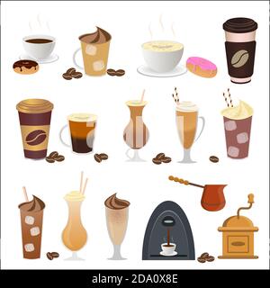 Vector illustration of coffee set icons in flat style. Stock Vector