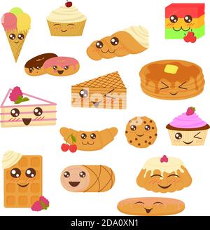 Cute bakery goods vector illustration in flat cartoon style. Stock Vector