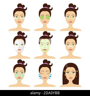 Different types of facial cosmetic masks. Vector isolated illustrations set. Stock Vector