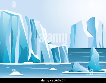 Vector illustration arctic landscape iceberg and mountains. Winter background. Stock Vector