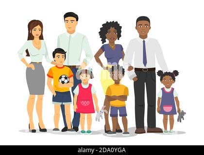 African-American and white family isolated vector illustration. Stock Vector