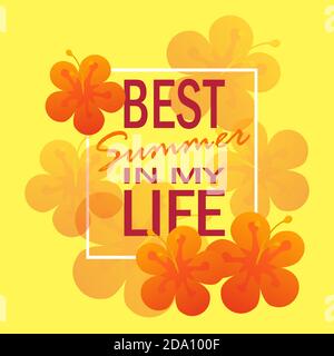 Vector illustration summer banner with floral pattern and words in a frame on an orange flowers background. Stock Vector