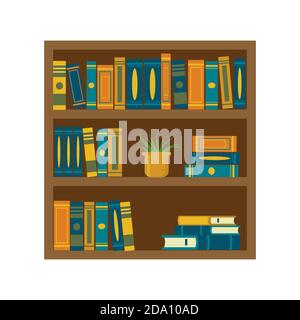 Bookshelf with books, isolated on white background. Education or bookstore concept.Vector flat illustration. Stock Vector