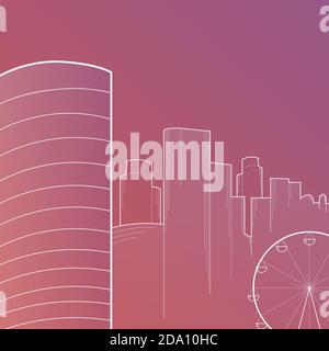 Modern big city skyline background with skyscrapers flat style vector illustration. Buildings cityscape. Stock Vector