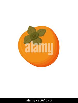 Juicy orange persimmon fruit, isolated on white background. Vector flat illustration. Stock Vector
