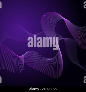 Abstract background with dynamic linear waves. Purple neon vector design illustration. Stock Vector