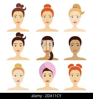 Cosmetic facial mask on different girls vector illustration. Stock Vector