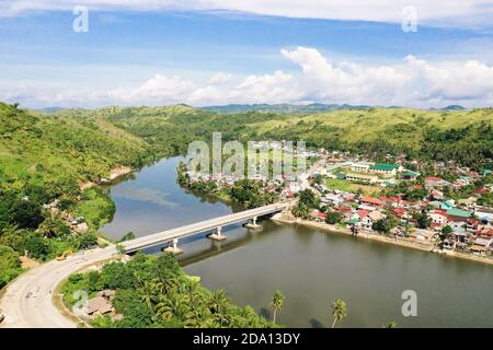 Road bridge on the island of Samar, Philippines. Bridge over the river, tropical landscape in the afternoon. Summer and travel vacation concept. Stock Photo