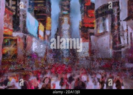 Abstract modern painting with words cloud. Times Square. 3D rendering Stock Photo