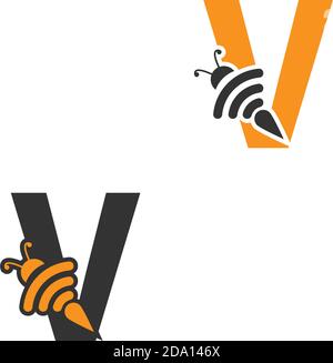 Letter V bee icon  creative design logo illustration Stock Vector