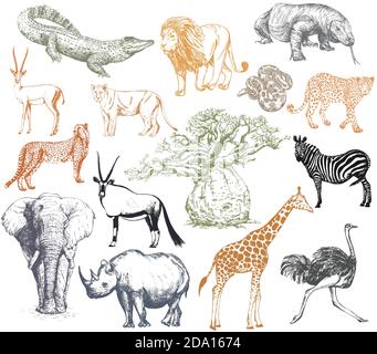 Big set of hand drawn sketch style animals isolated on white background. Vector illustration. Stock Vector