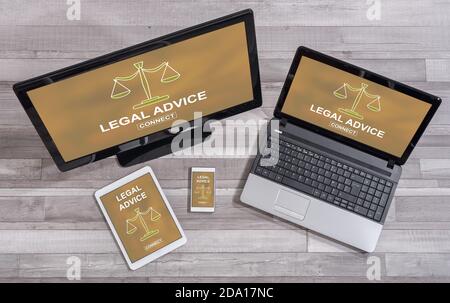 Legal advice concept shown on different information technology devices Stock Photo