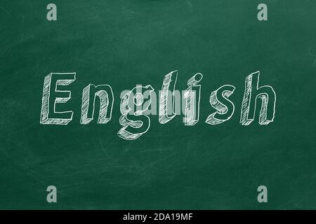 Hand drawing 'English' on green chalckboard. Stock Photo