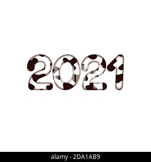 2021 new year digits covered with bull skin pattern vector 3d illustration Stock Vector