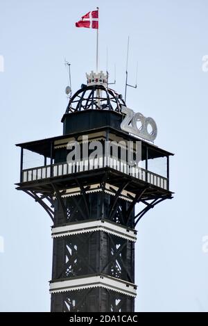 The timber frame observation tower built in 1905 is the landmark of Kopenhagen Zoo. Stock Photo