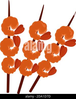 Shrimp kebab, illustration, vector on white background. Stock Vector