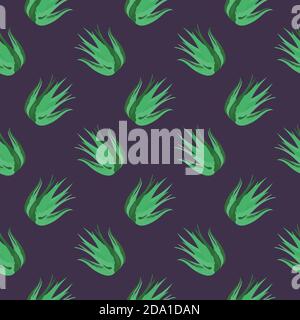 Aloe , seamless pattern on a purple backrgound. Stock Vector