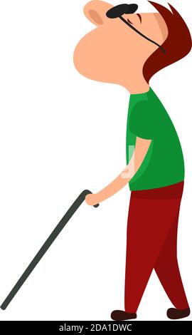 Blind man,illustration,vector on white background Stock Vector