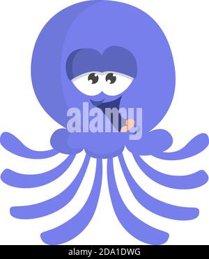 Funny blue octopus,illustration,vector on white background Stock Vector