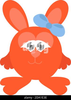 Orange bunny with a blue bow,illustration,vector on white background Stock Vector